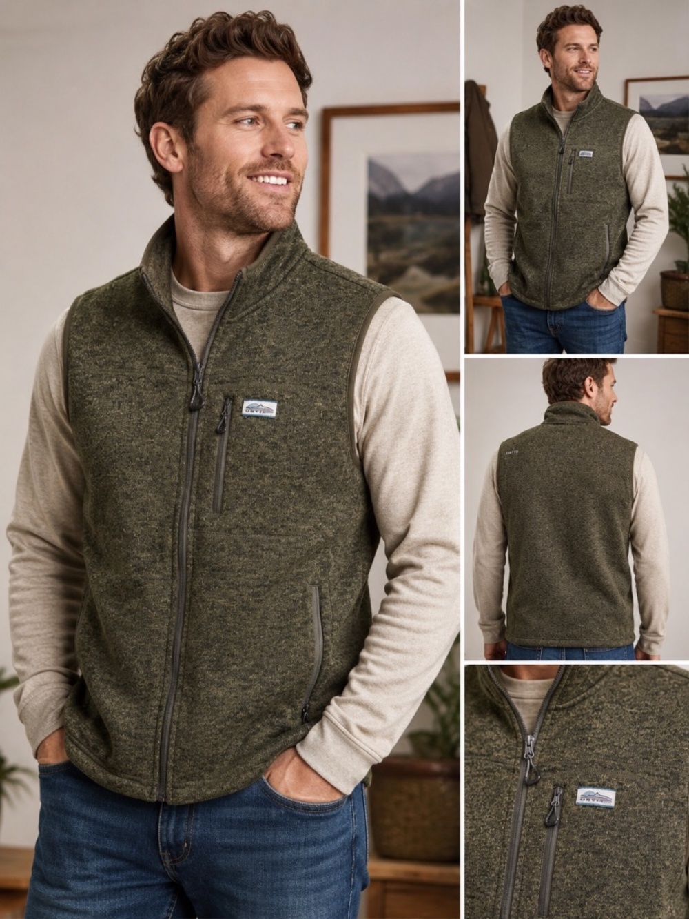 Orvis R65 Sweater Fleece Vest Men’s M Olive Heather Full Zip Outdoor